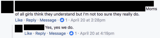 An exchange between a boy mom and a girl mom