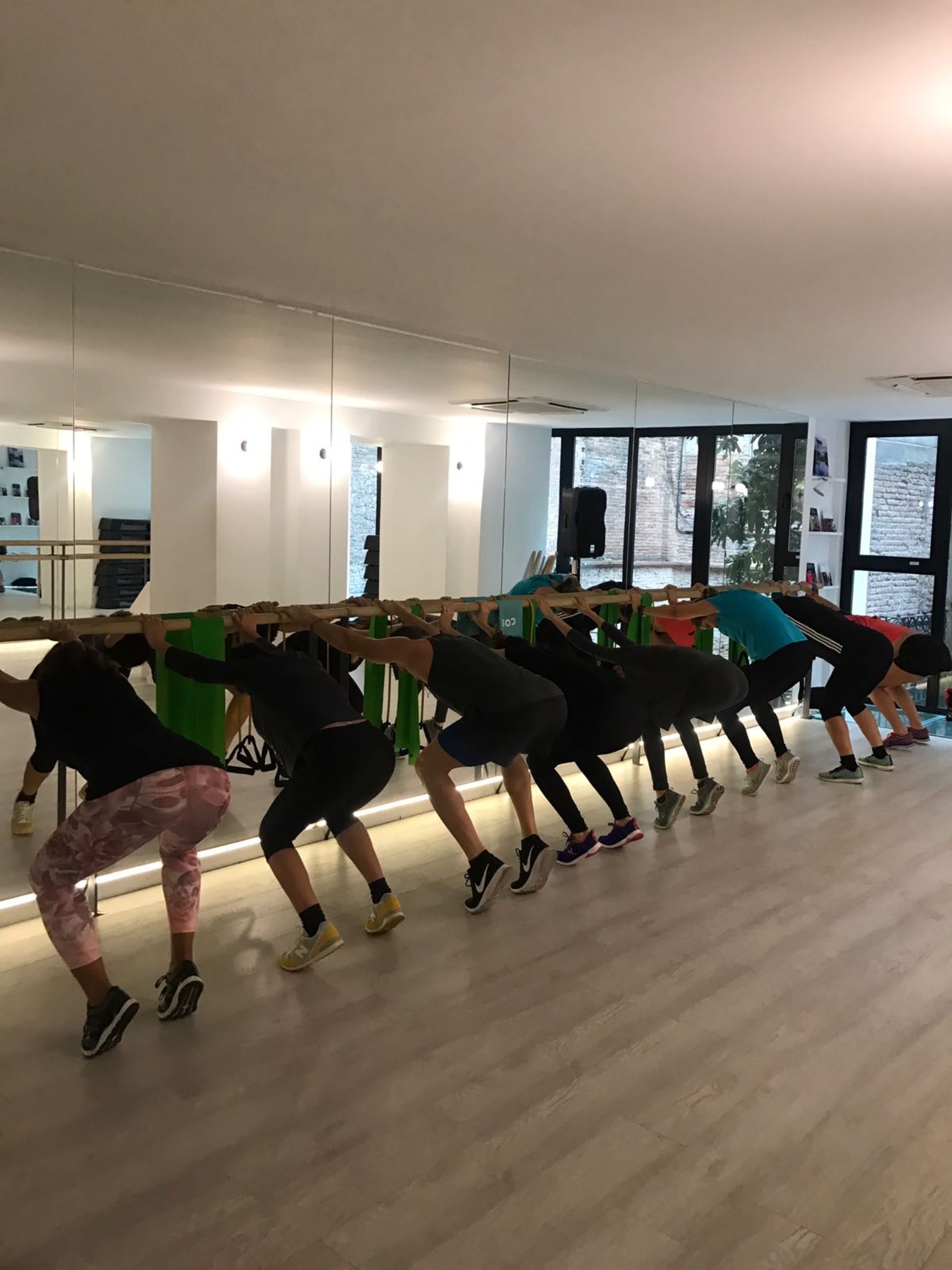 Moms at muments Wellness Barcelona event, FitBarre Class